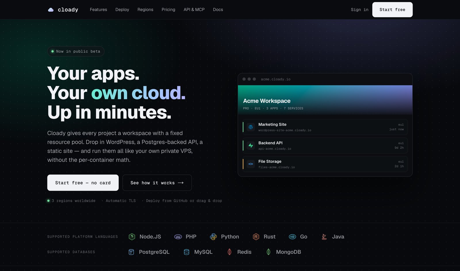 Cloady — product screenshot